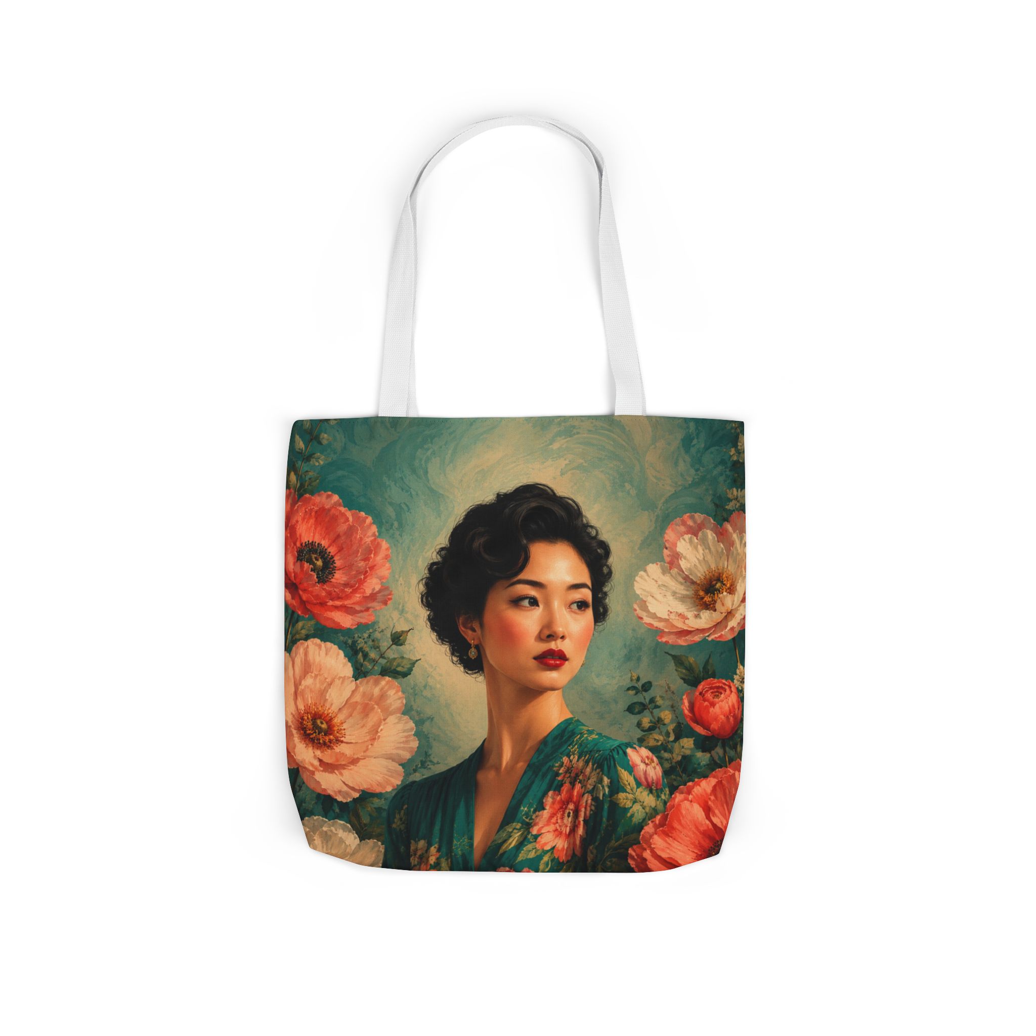 Floral Portrait Tote Bag — Woman Art Canvas Tote - Image 6