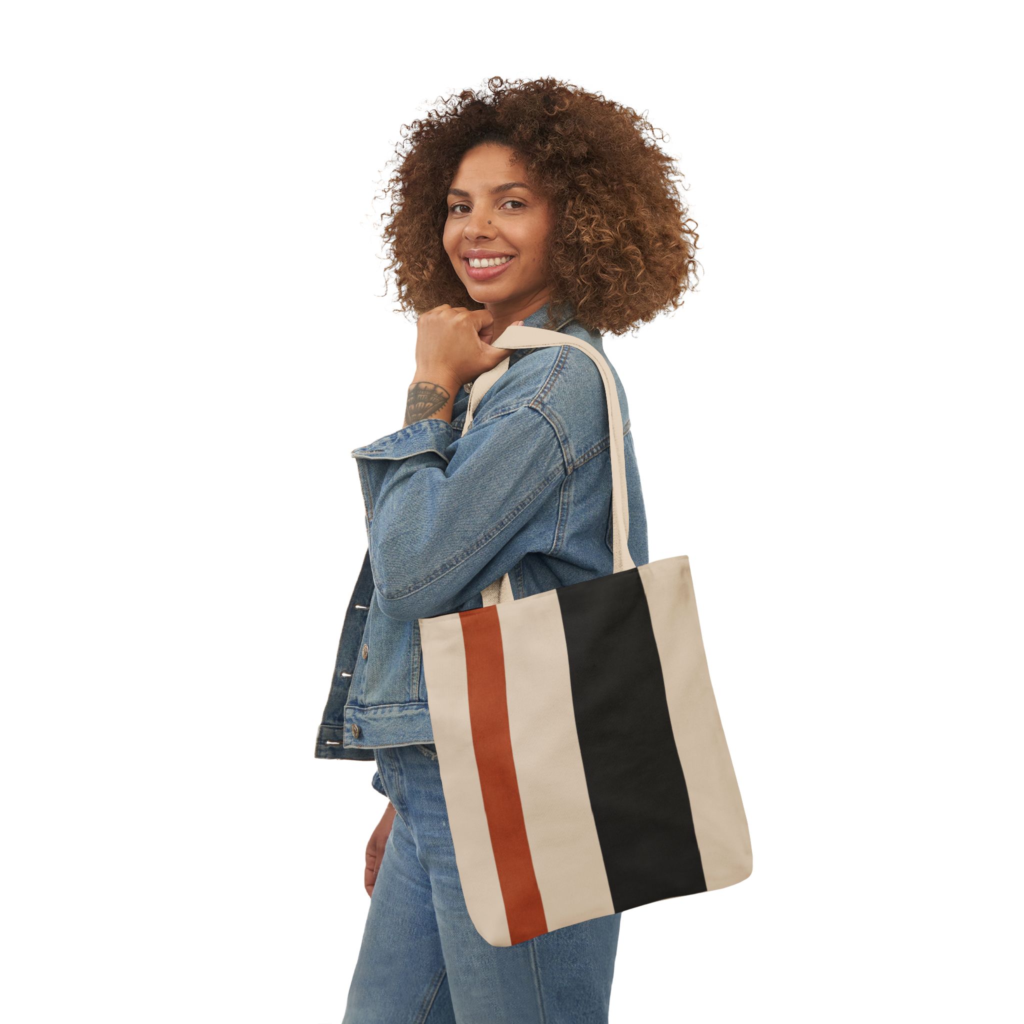 Terra Stripe Modern Geometric Tote Bag – Scandinavian Canvas Shopping Bag - Image 5