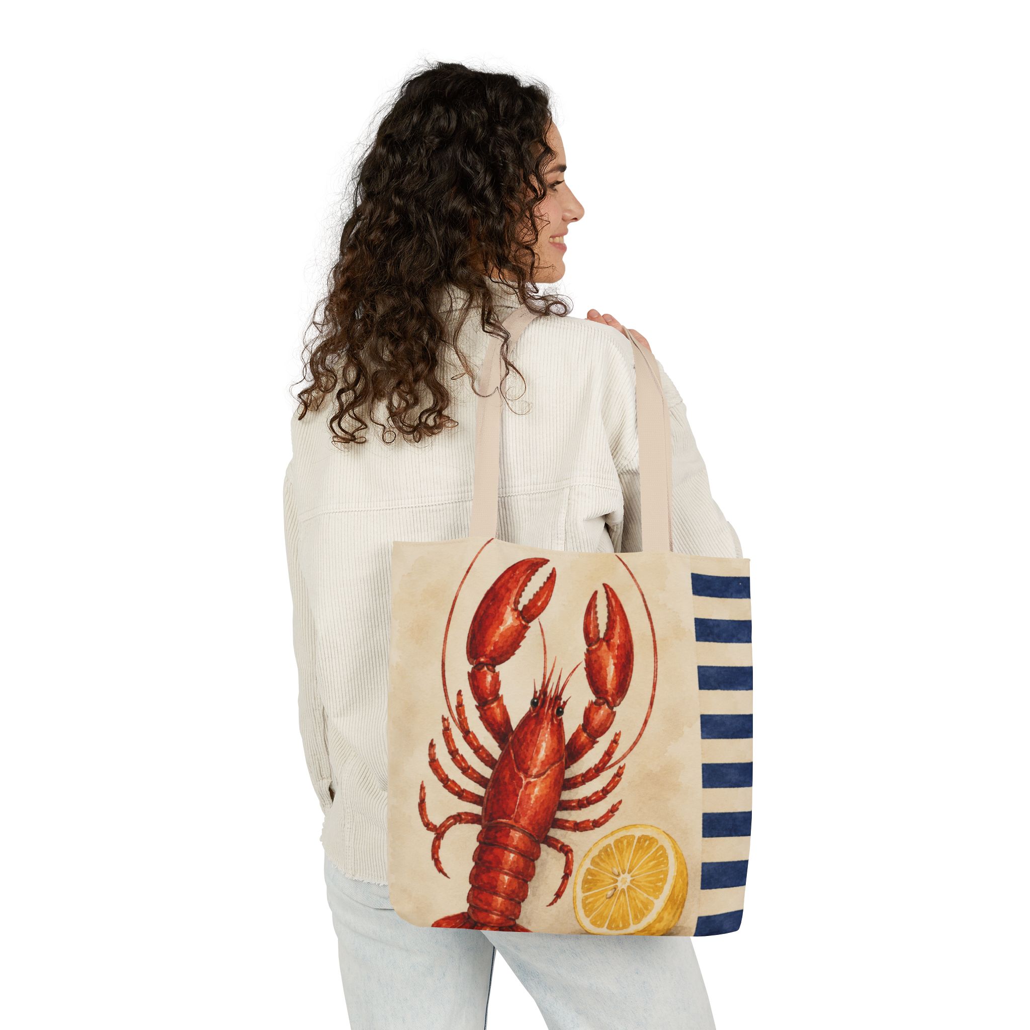 Lobster & Lemon Striped Canvas Tote – Coastal Nautical Reusable Beach & Grocery Bag - Image 10