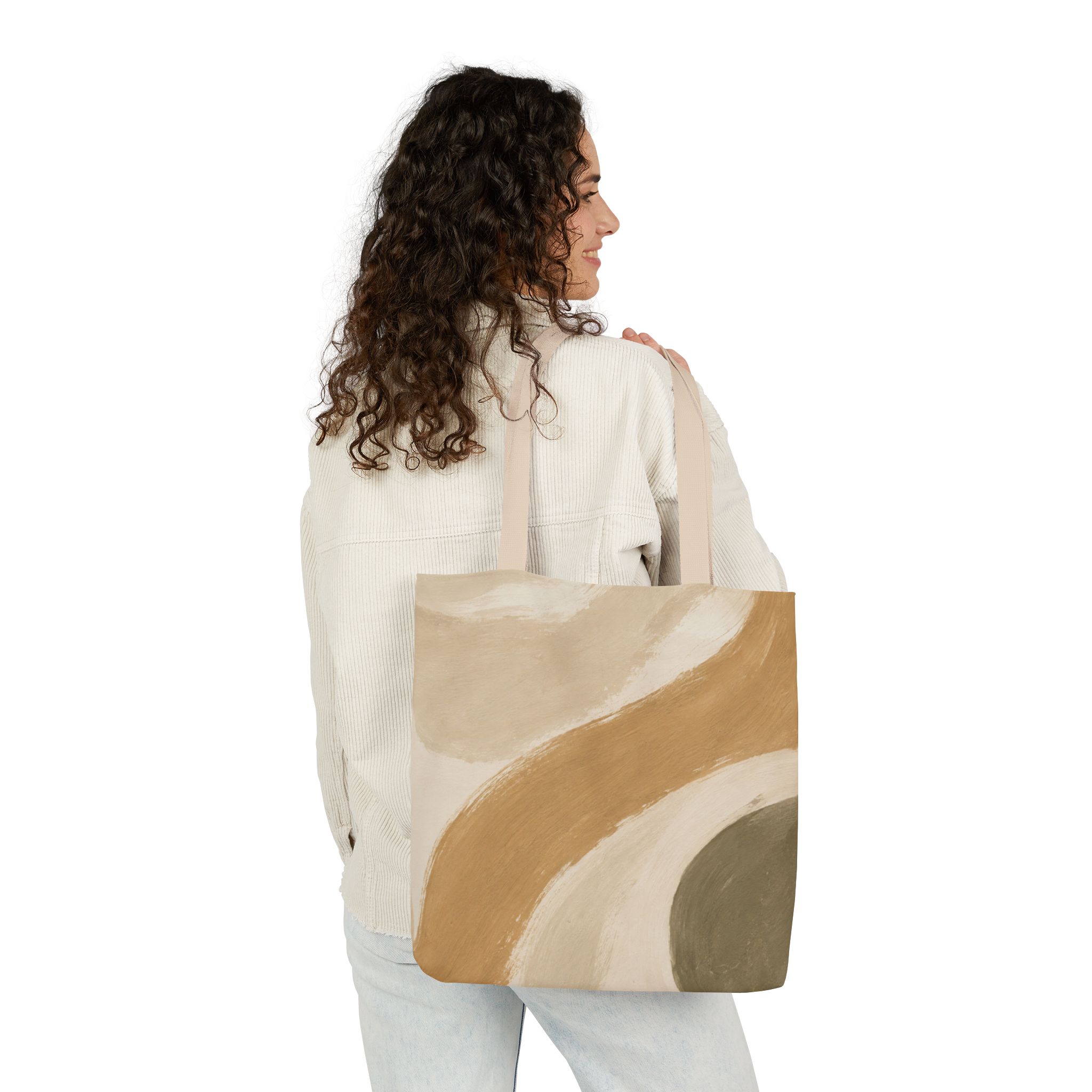 Abstract Earth-Tone Canvas Tote — Neutral Boho Wave Design - Image 10