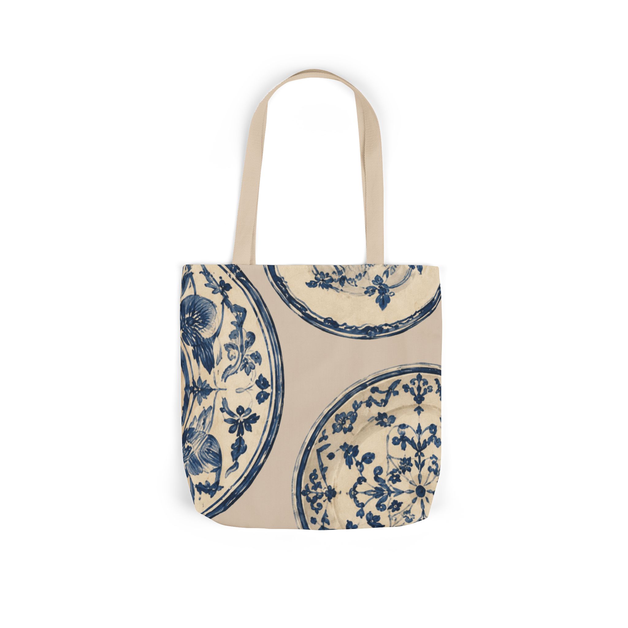 Blue Delft Plate Canvas Tote — Vintage Floral Pattern Reusable Beach & Grocery Bag - Image 2