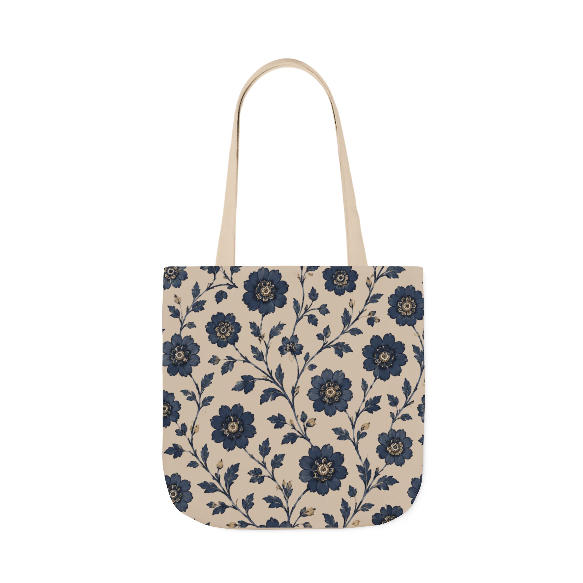 Floral Canvas Tote Bag — Navy Vintage Flower Pattern - Image 6