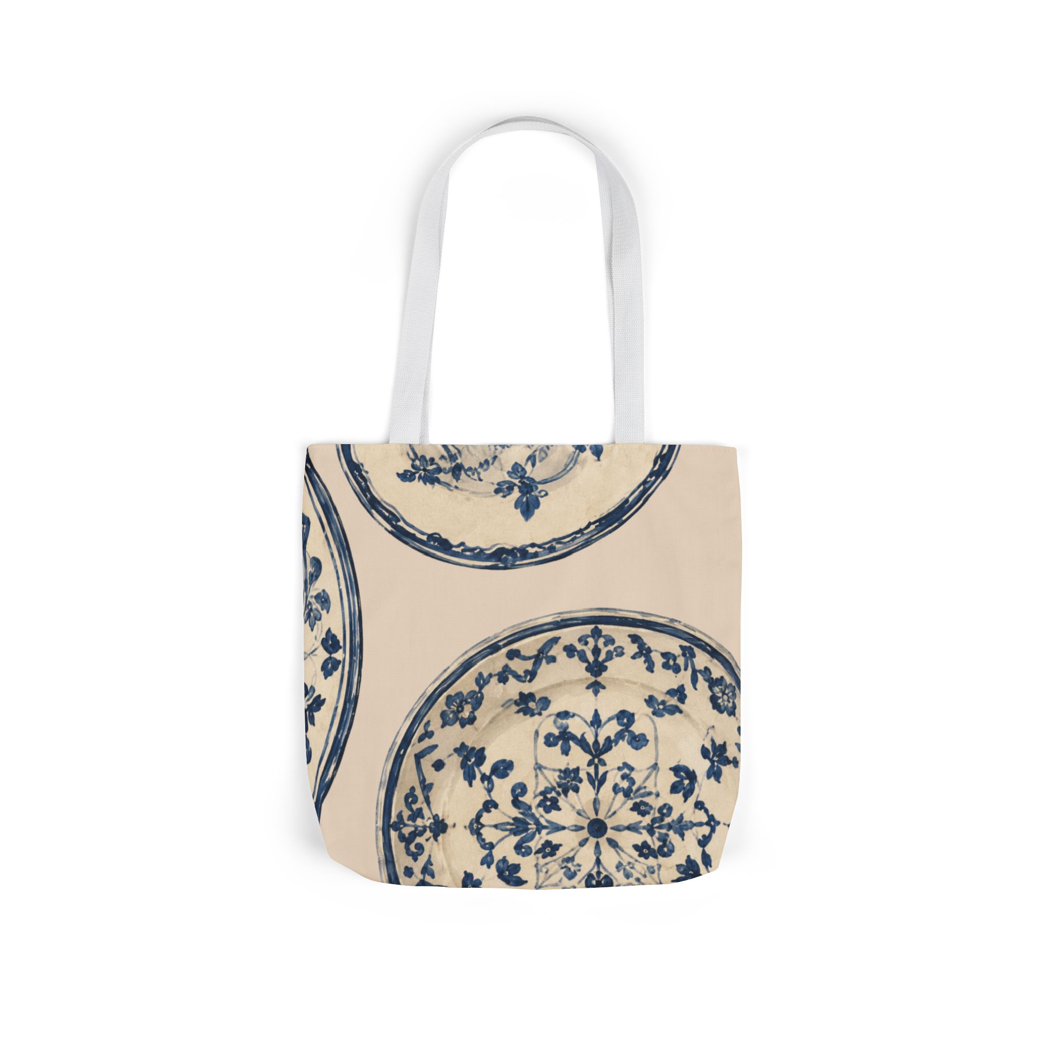 Blue Delft Plate Canvas Tote — Vintage Floral Pattern Reusable Beach & Grocery Bag - Image 15