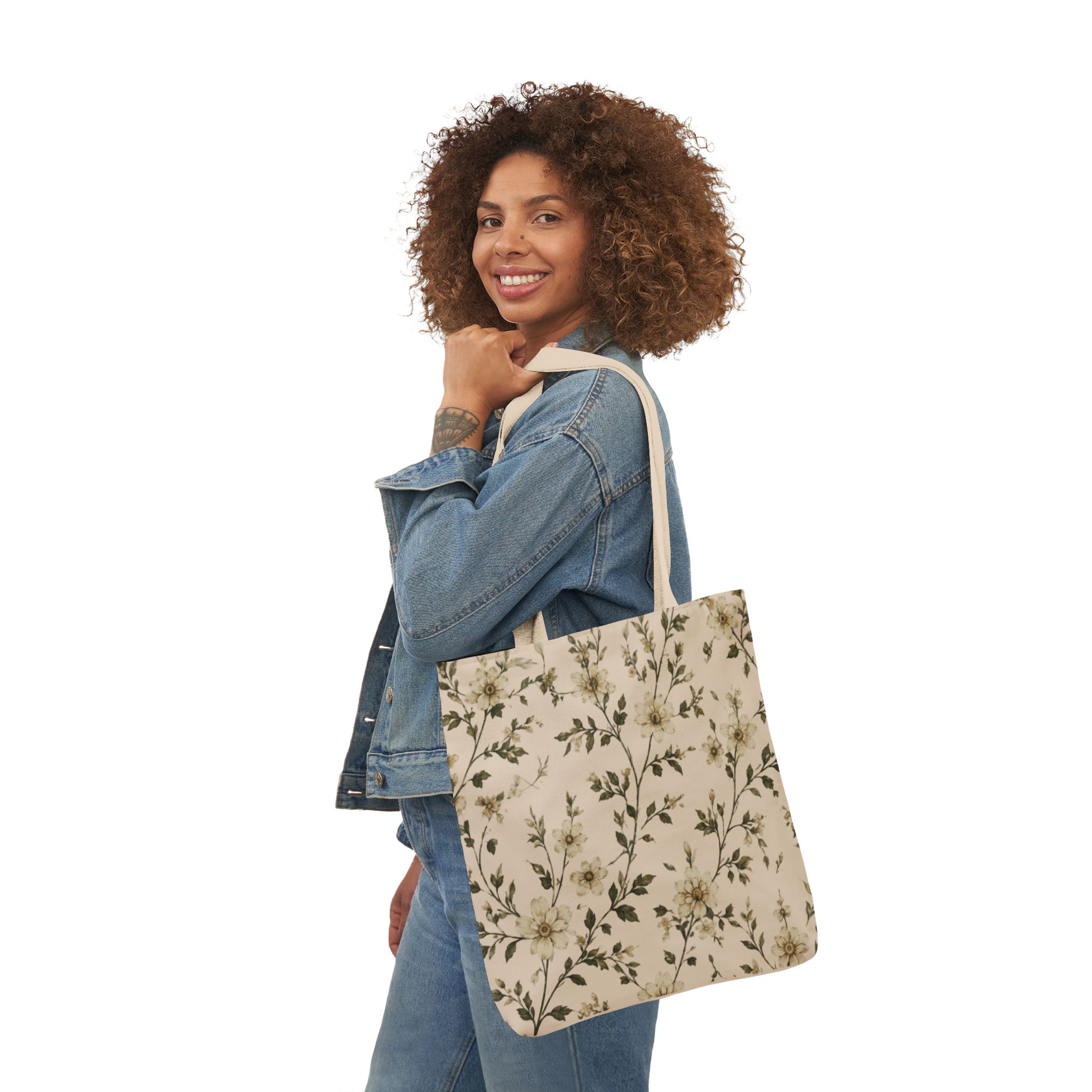 Sage Blossom Floral Tote Bag – Sage Green Botanical Canvas Shopping Bag - Image 11