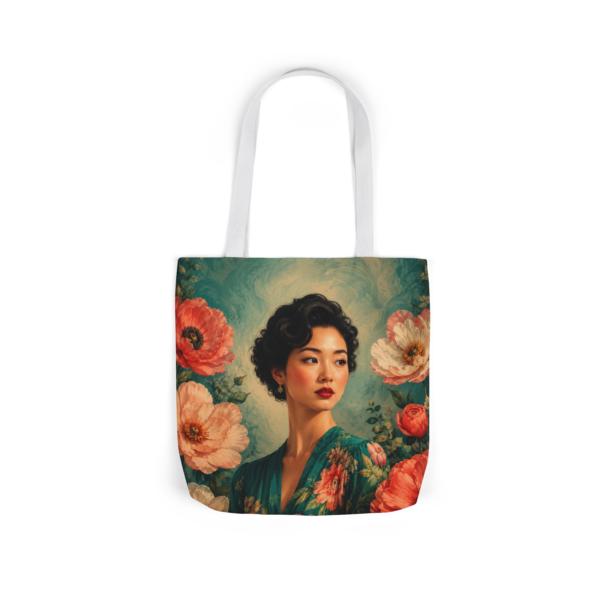 Floral Portrait Tote Bag — Woman Art Canvas Tote - Image 4