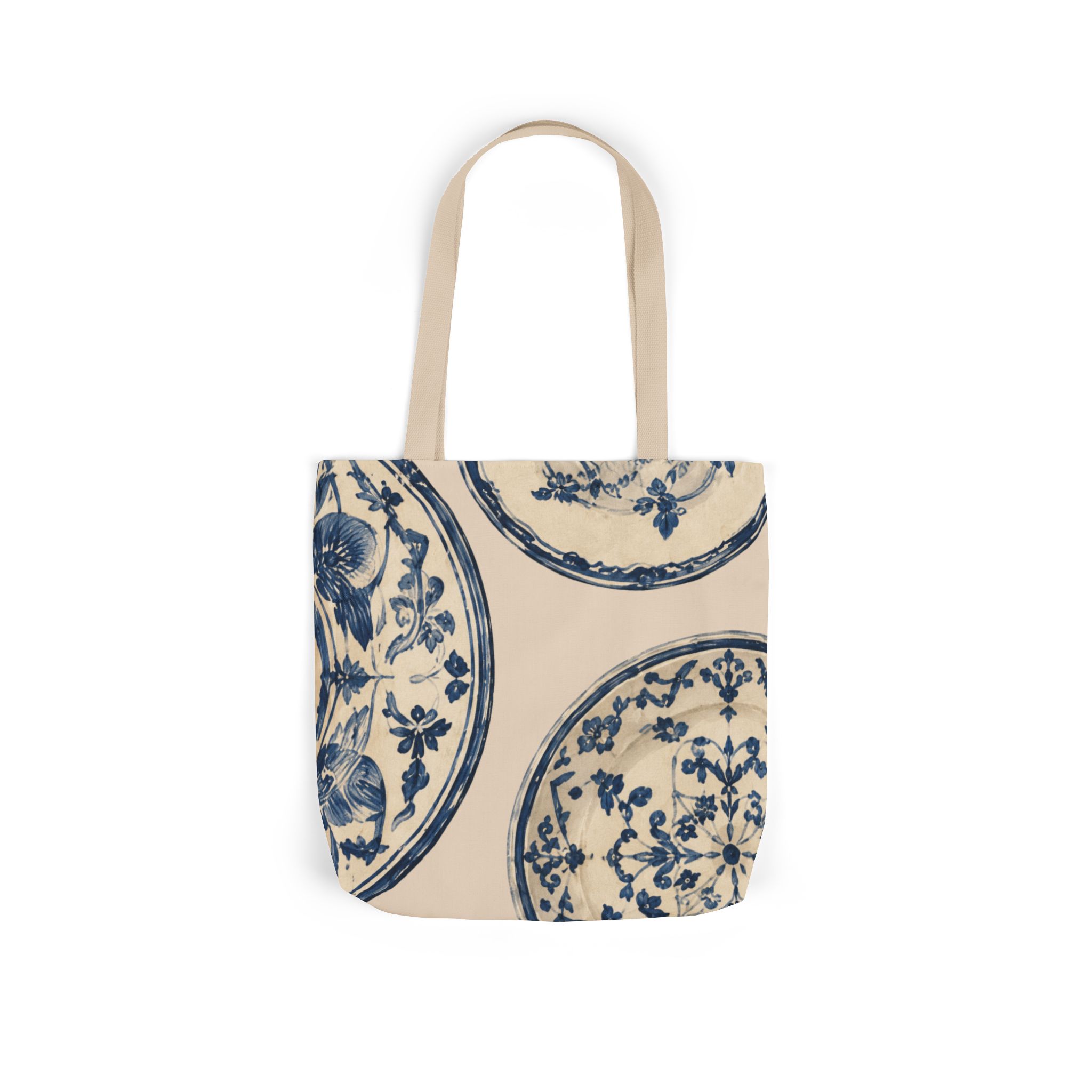 Blue Delft Plate Canvas Tote — Vintage Floral Pattern Reusable Beach & Grocery Bag - Image 2
