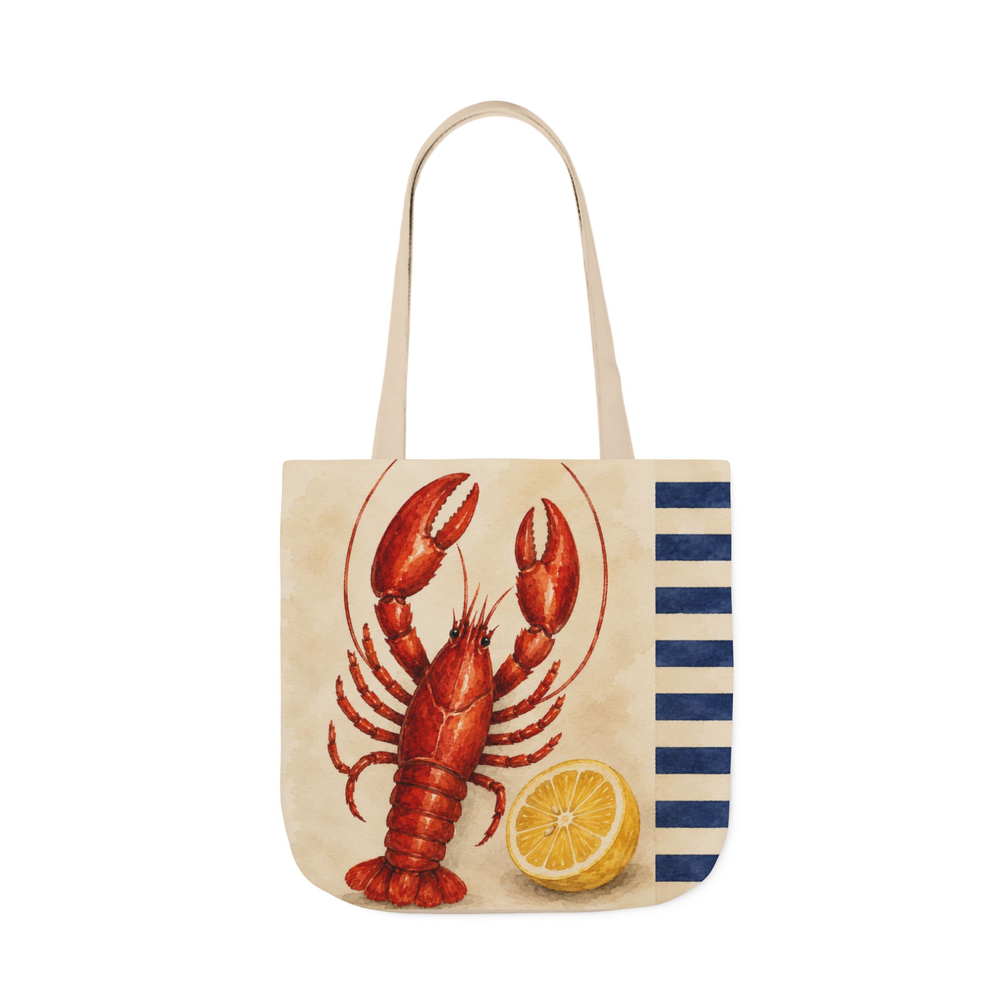 Lobster & Lemon Striped Canvas Tote – Coastal Nautical Reusable Beach & Grocery Bag - Image 6