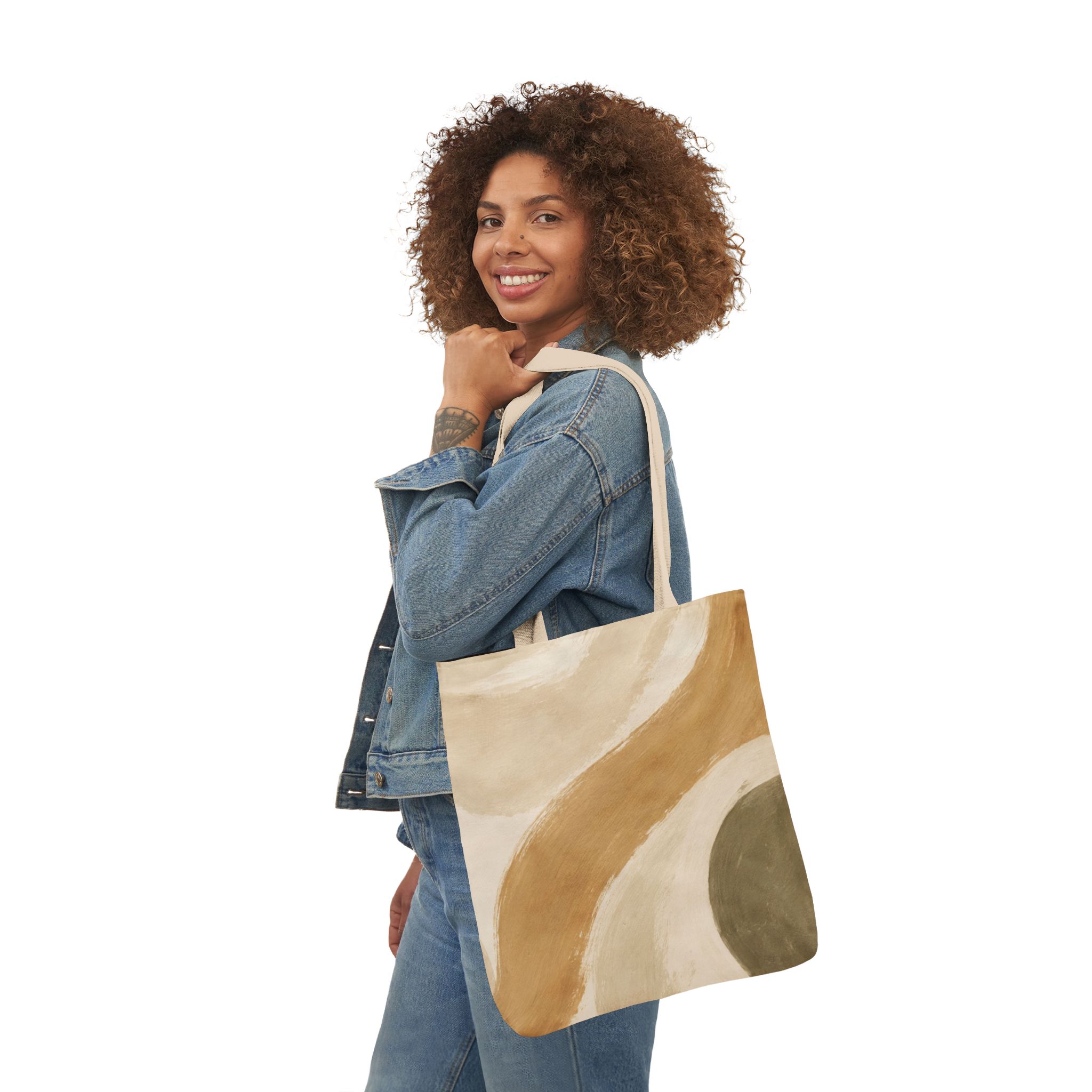 Abstract Earth-Tone Canvas Tote — Neutral Boho Wave Design - Image 11
