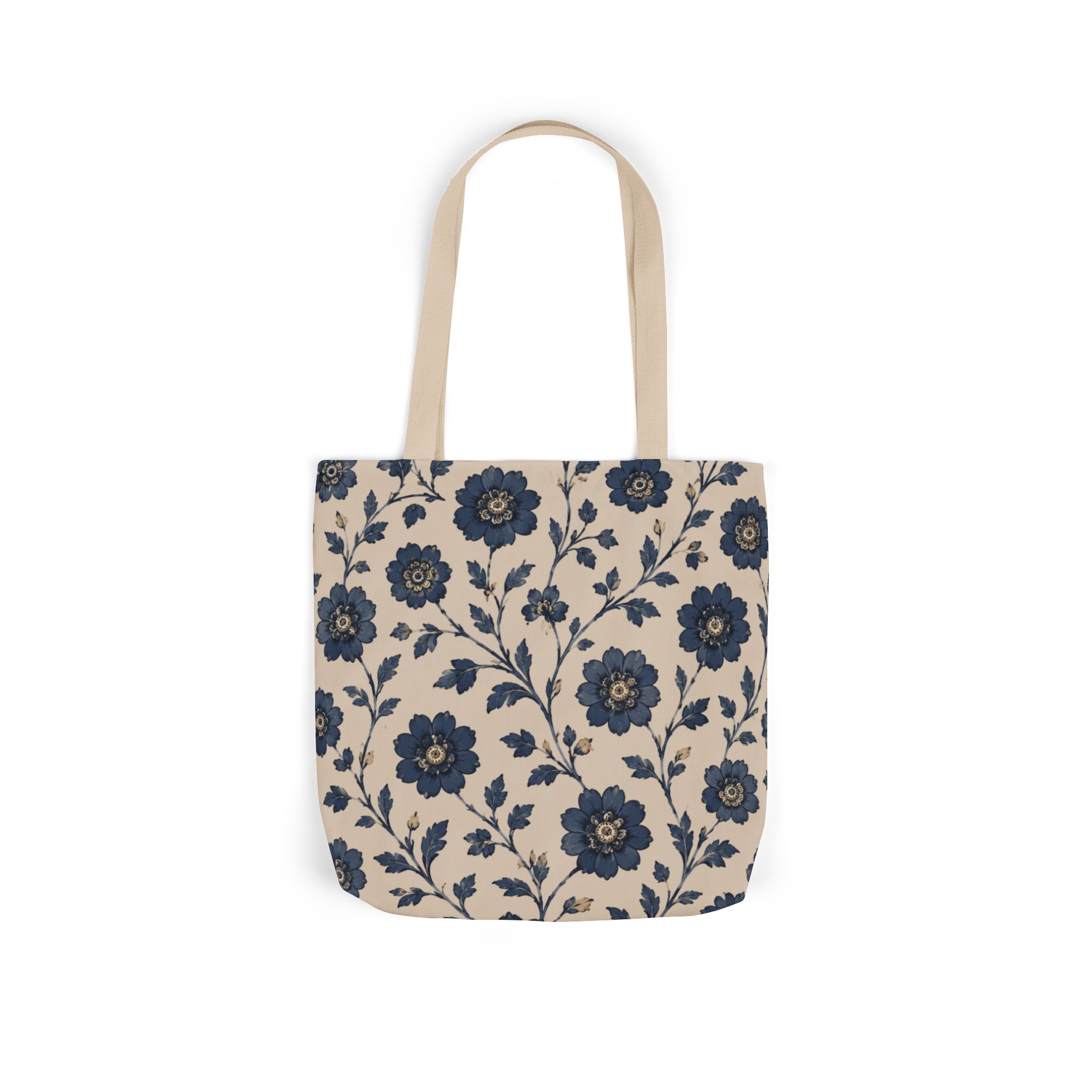 Floral Canvas Tote Bag — Navy Vintage Flower Pattern - Image 4
