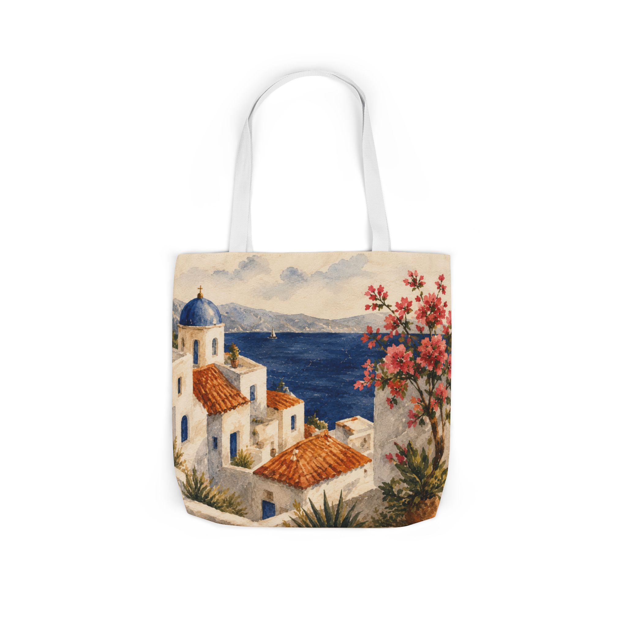 Santorini Coastal Village Canvas Tote Bag – Greek Island Beach Tote - Image 25