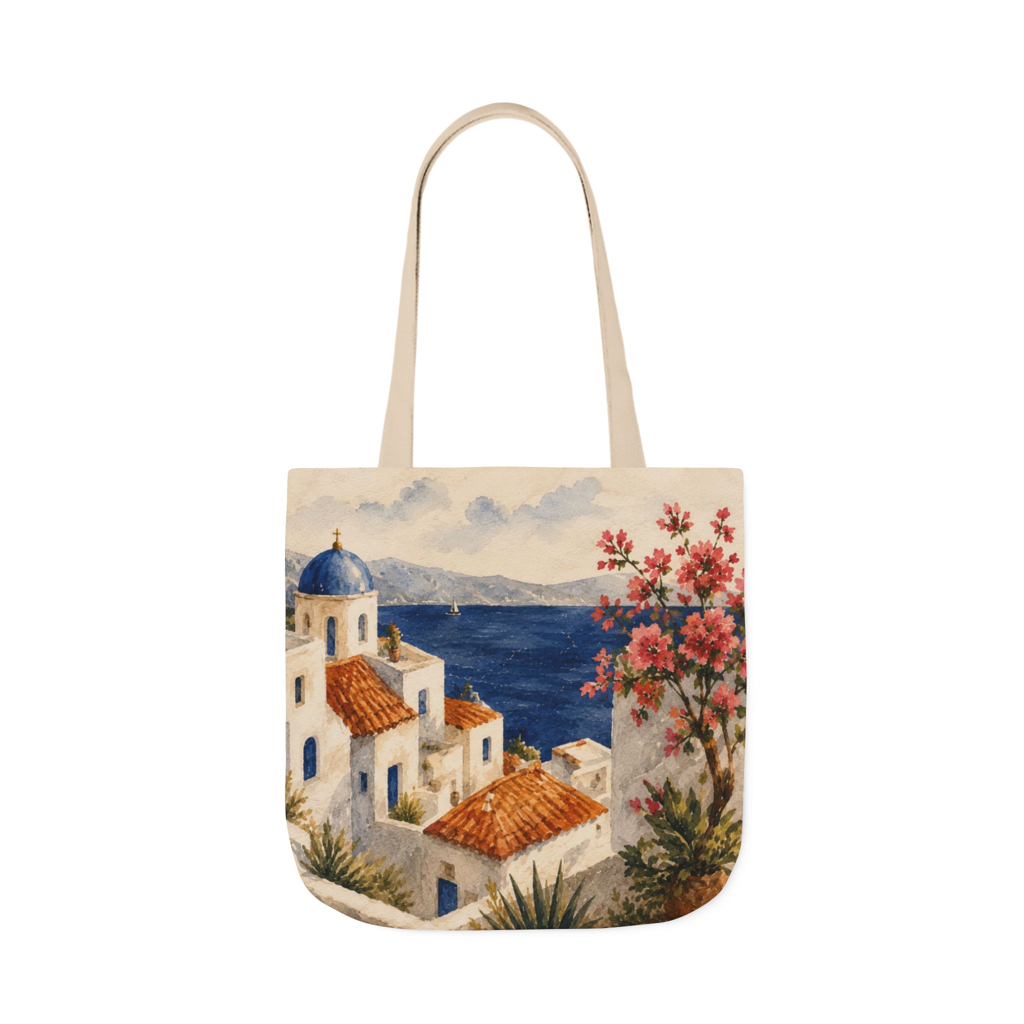 Santorini Coastal Village Canvas Tote Bag – Greek Island Beach Tote - Image 8