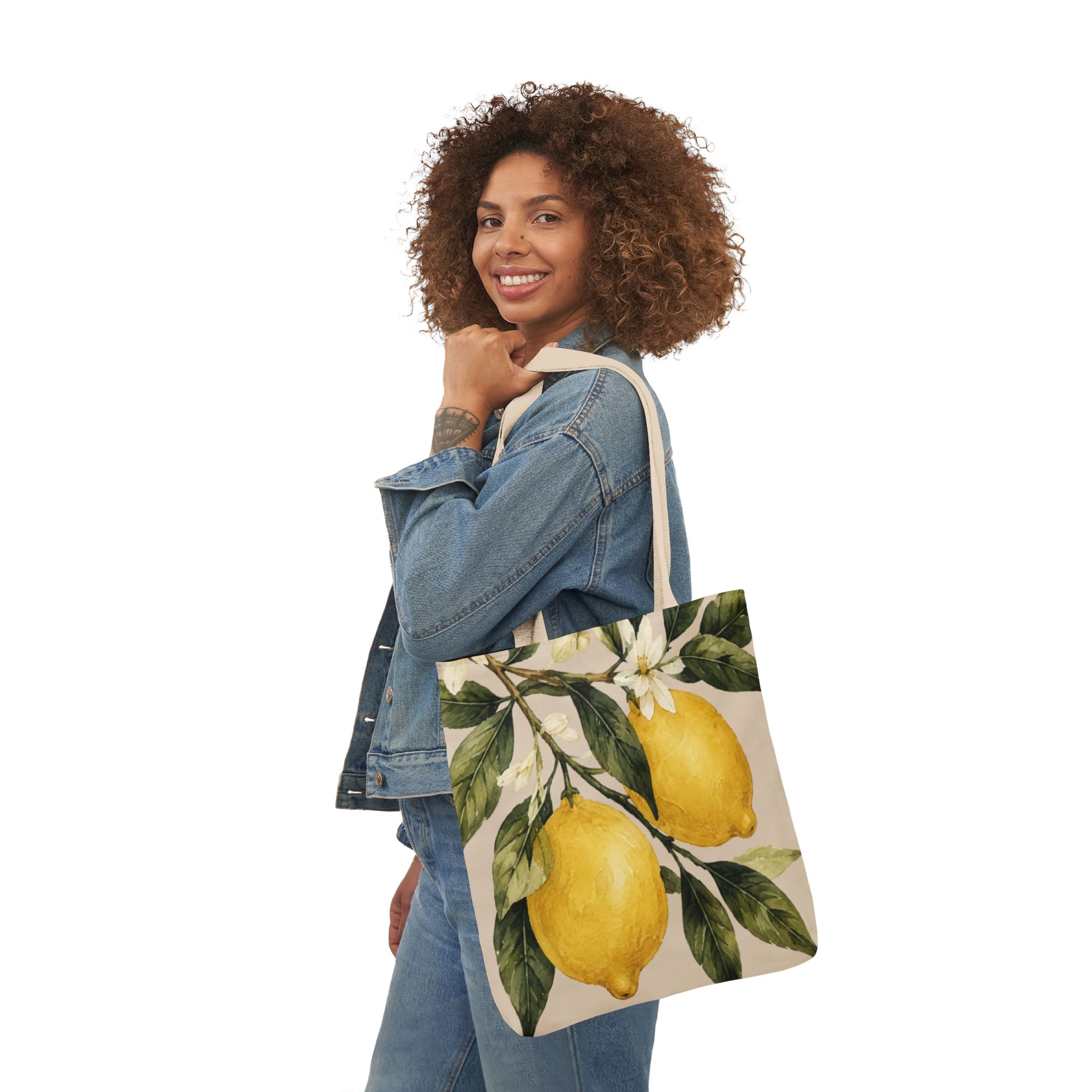 Lemon Canvas Tote Bag – Mediterranean Botanical Shopping Bag - Image 11