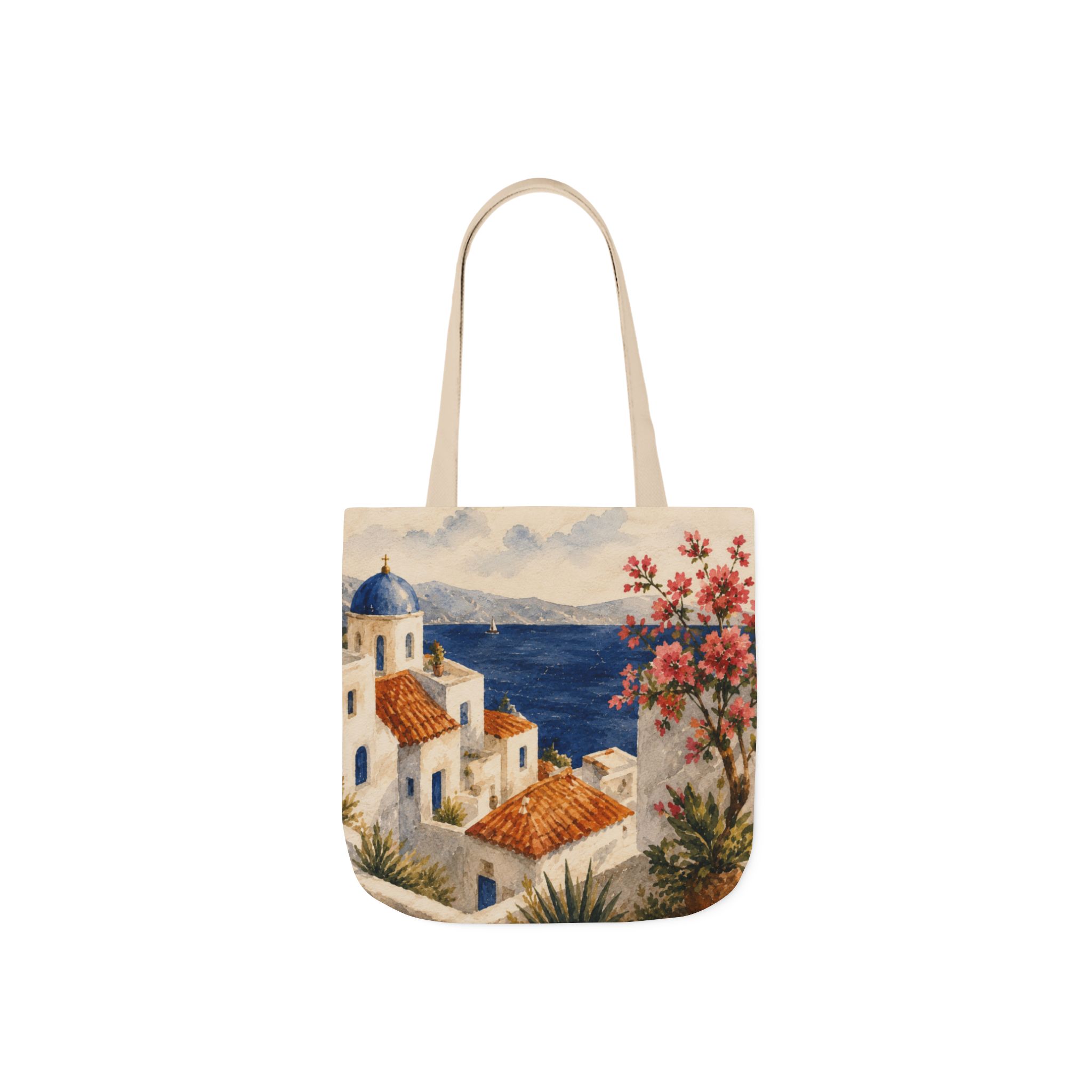 Santorini Coastal Village Canvas Tote Bag – Greek Island Beach Tote - Image 12
