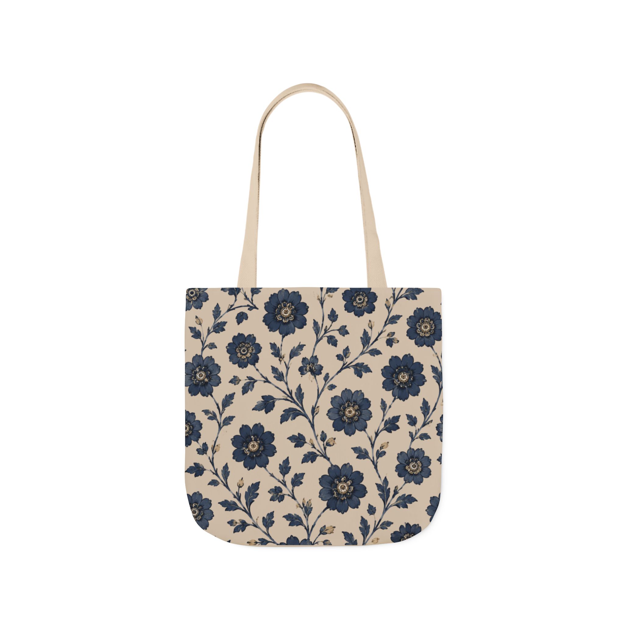 Floral Canvas Tote Bag — Navy Vintage Flower Pattern