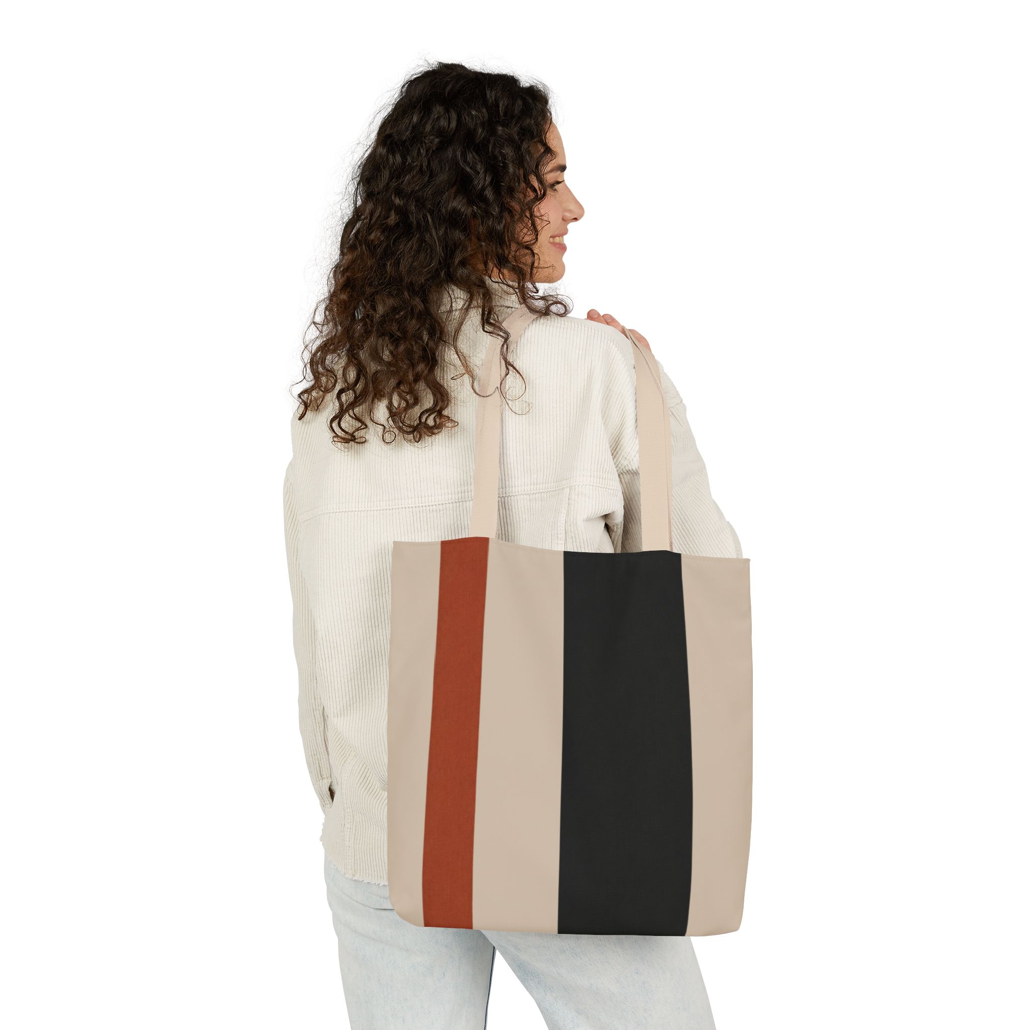 Terra Stripe Modern Geometric Tote Bag – Scandinavian Canvas Shopping Bag - Image 10