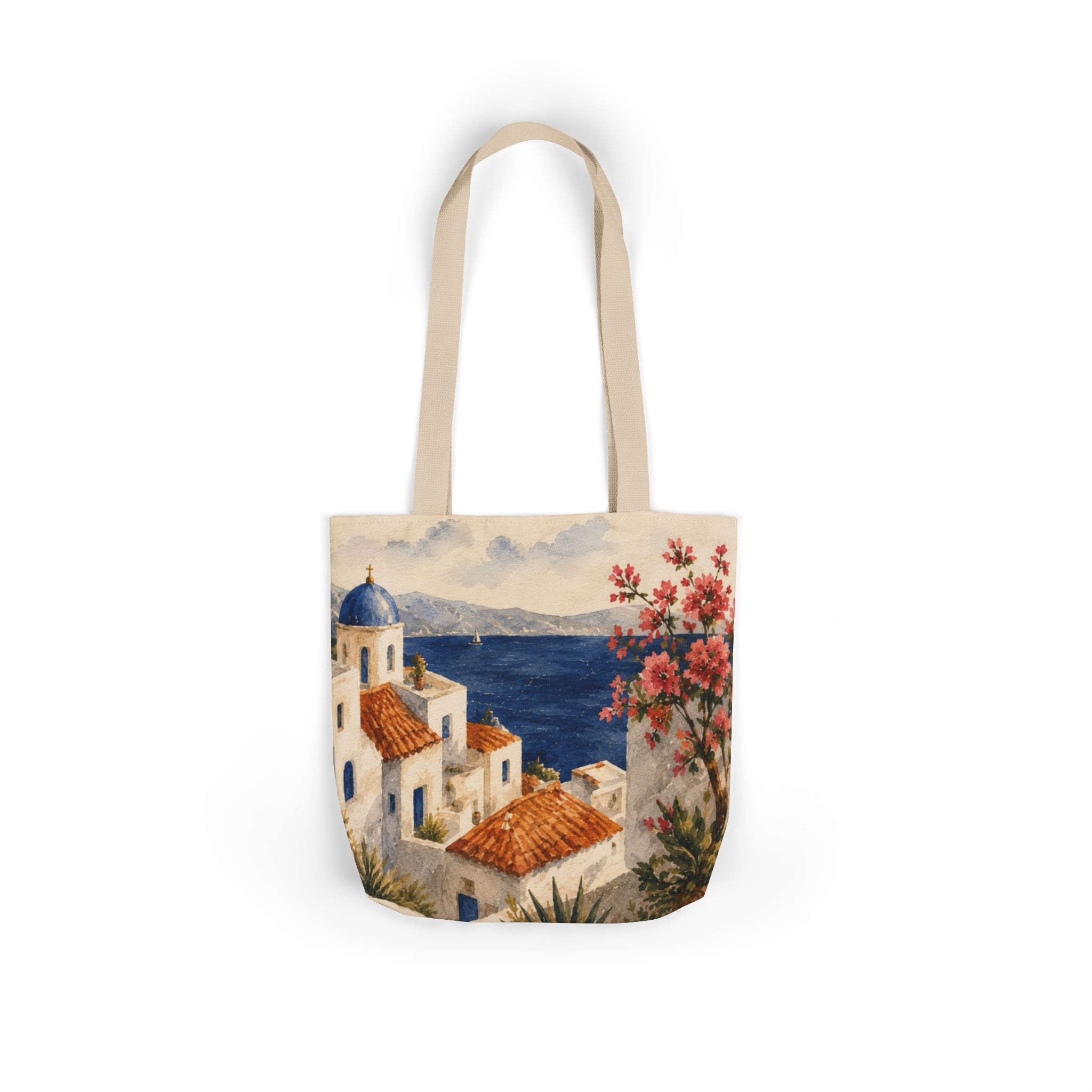 Santorini Coastal Village Canvas Tote Bag – Greek Island Beach Tote - Image 15