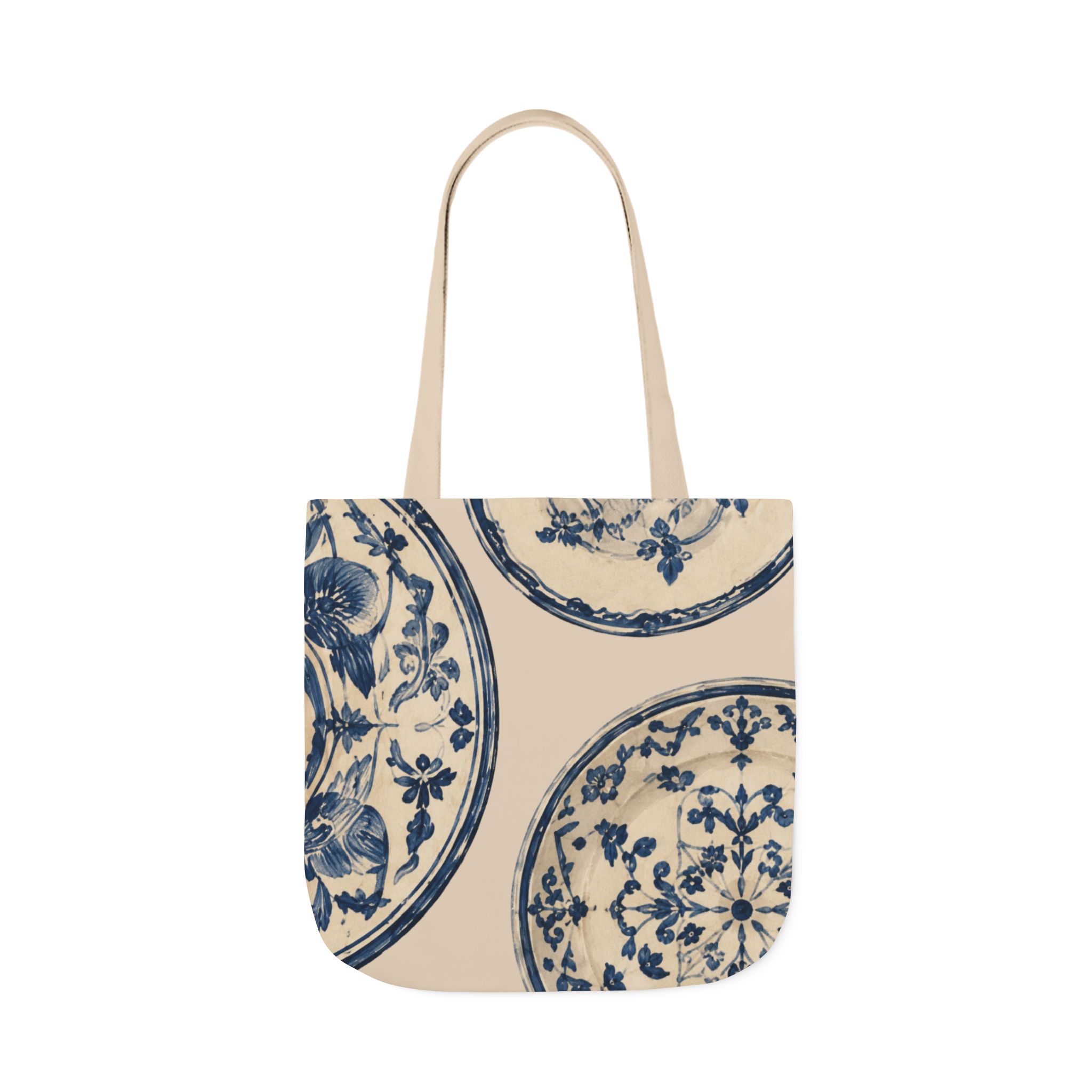 Blue Delft Plate Canvas Tote — Vintage Floral Pattern Reusable Beach & Grocery Bag - Image 6