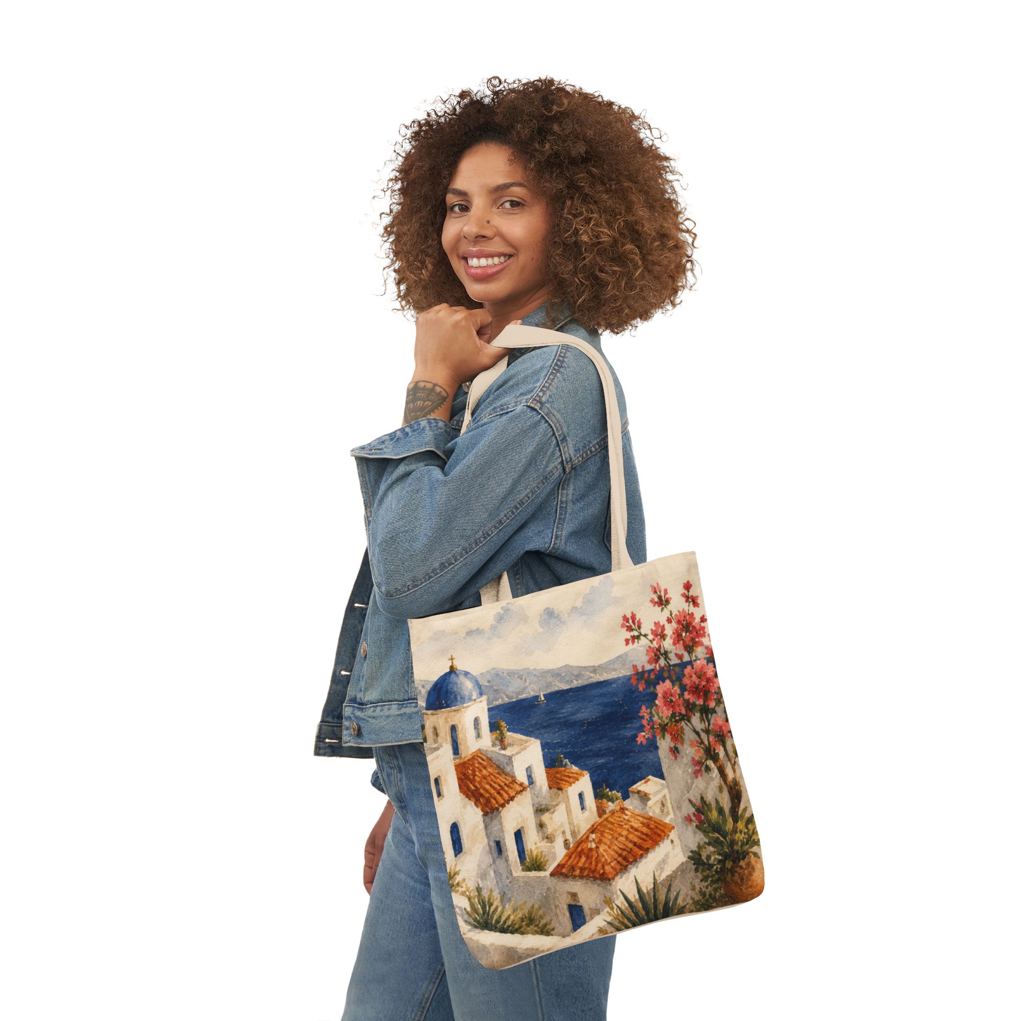 Santorini Coastal Village Canvas Tote Bag – Greek Island Beach Tote - Image 11