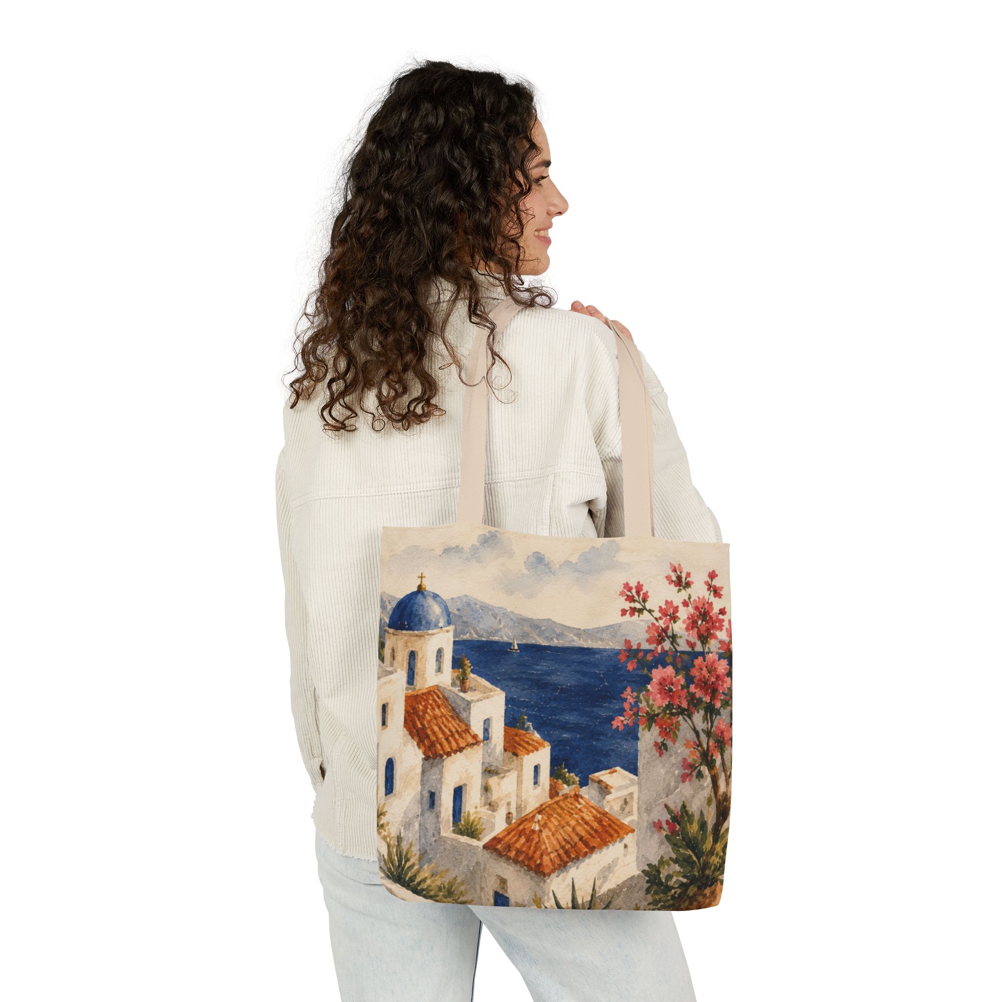 Santorini Coastal Village Canvas Tote Bag – Greek Island Beach Tote - Image 10