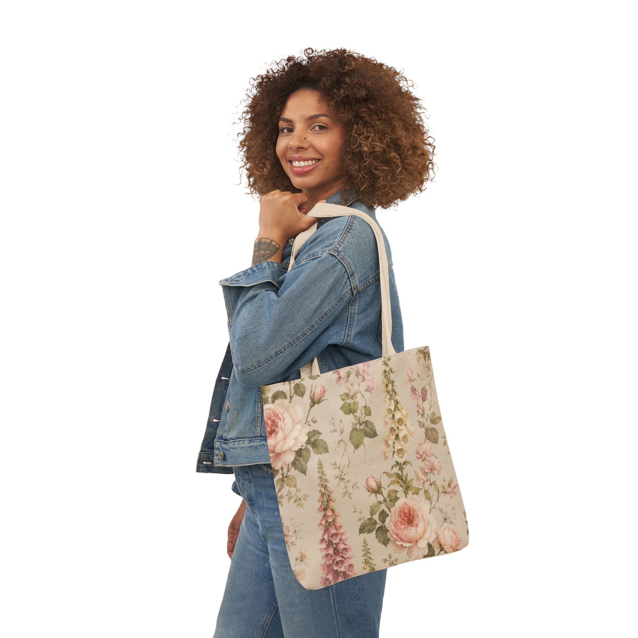 English Garden Romance Floral Tote Bag – Vintage Botanical Canvas Tote - Image 5