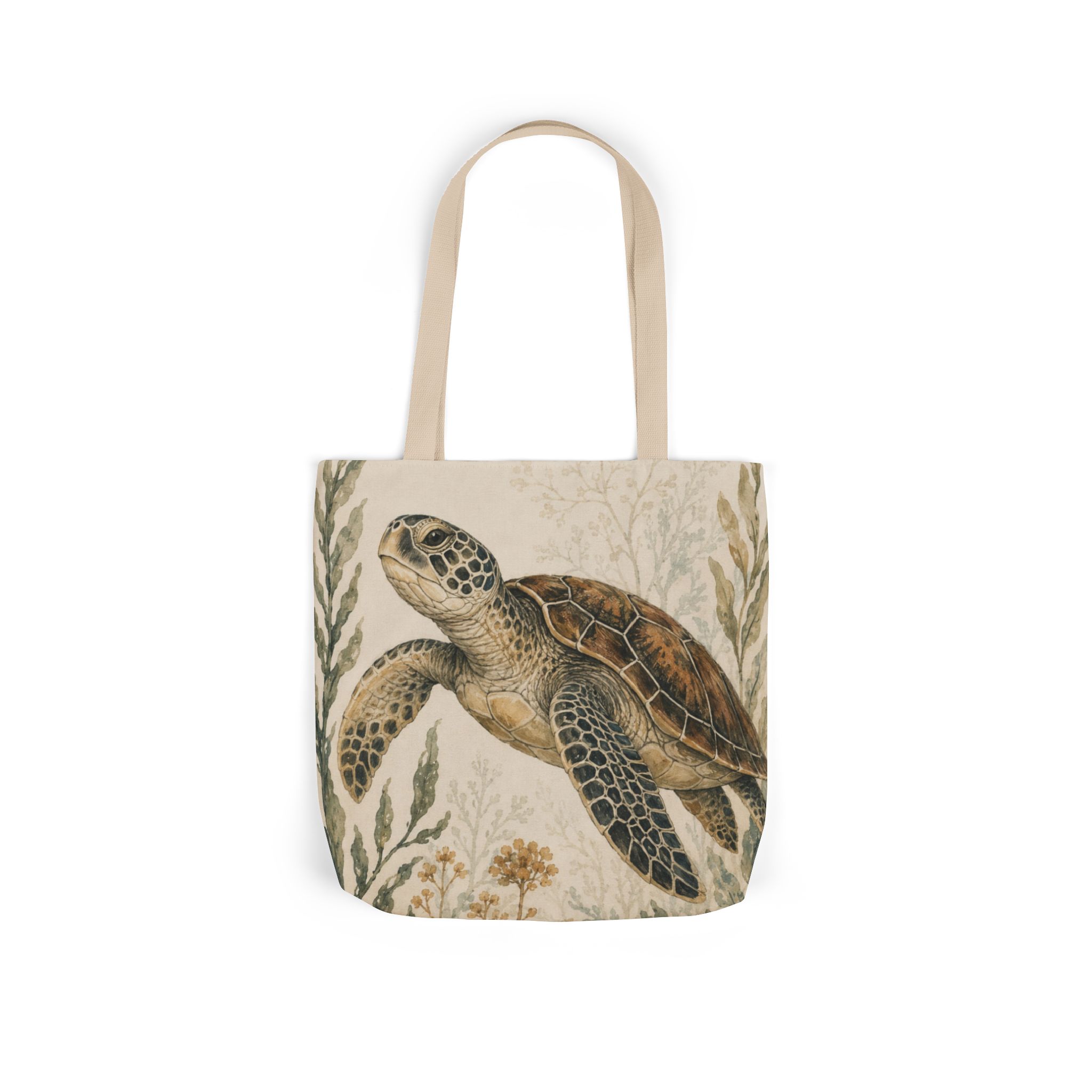 Sea Turtle Canvas Tote Bag — Vintage Marine Illustration Eco Beach Bag - Image 2