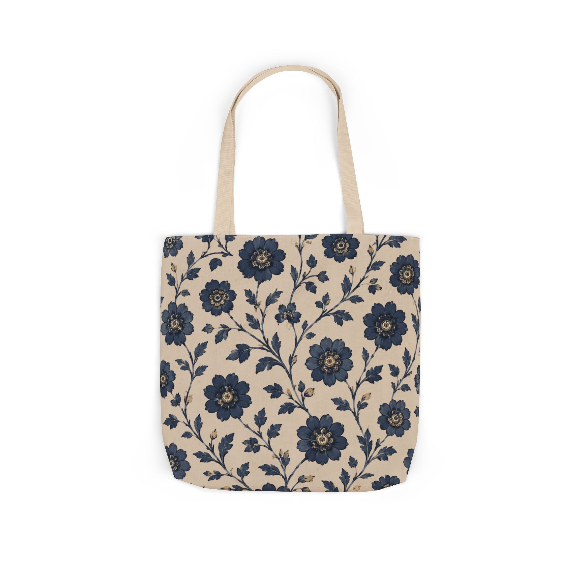 Floral Canvas Tote Bag — Navy Vintage Flower Pattern - Image 7