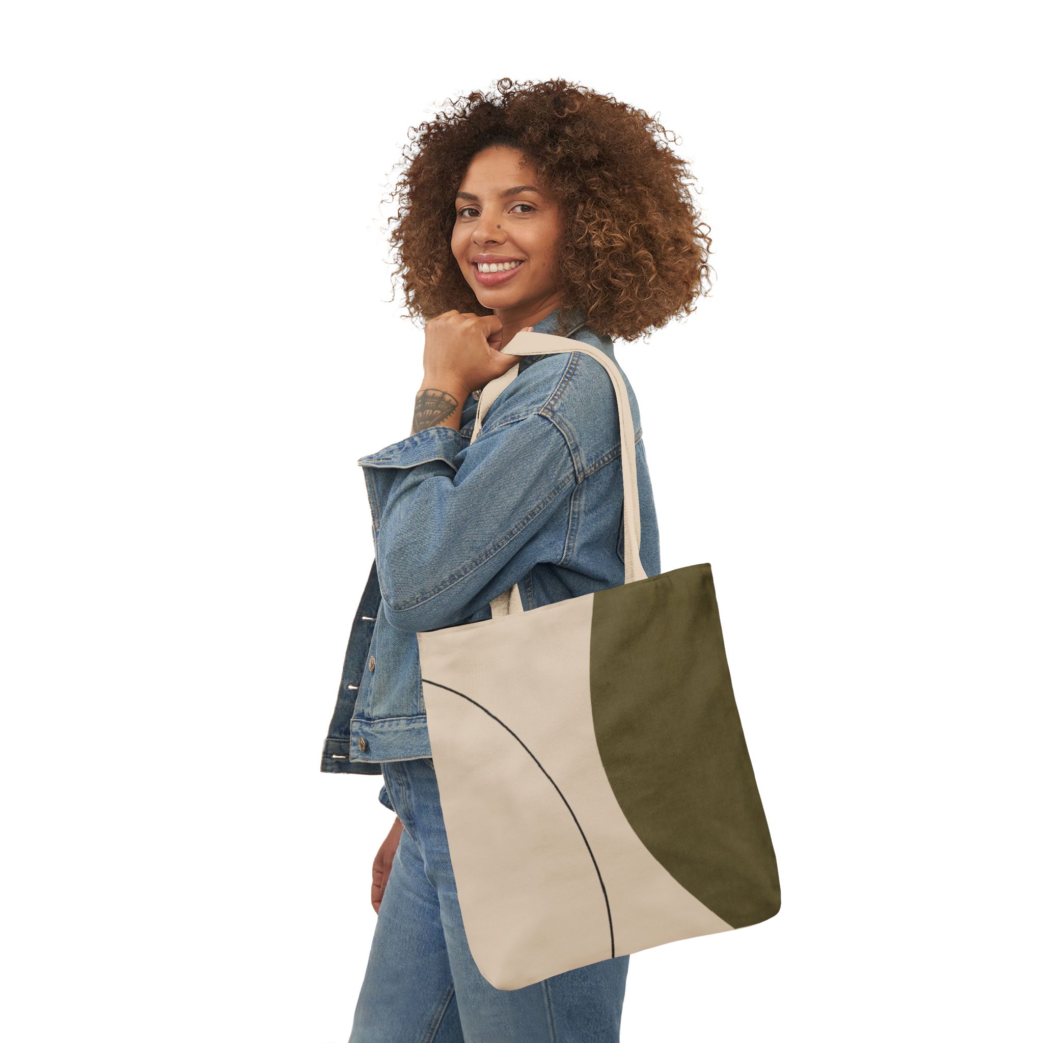 Olive Curve Scandinavian Tote Bag – Modern Geometric Canvas Shopper - Image 11