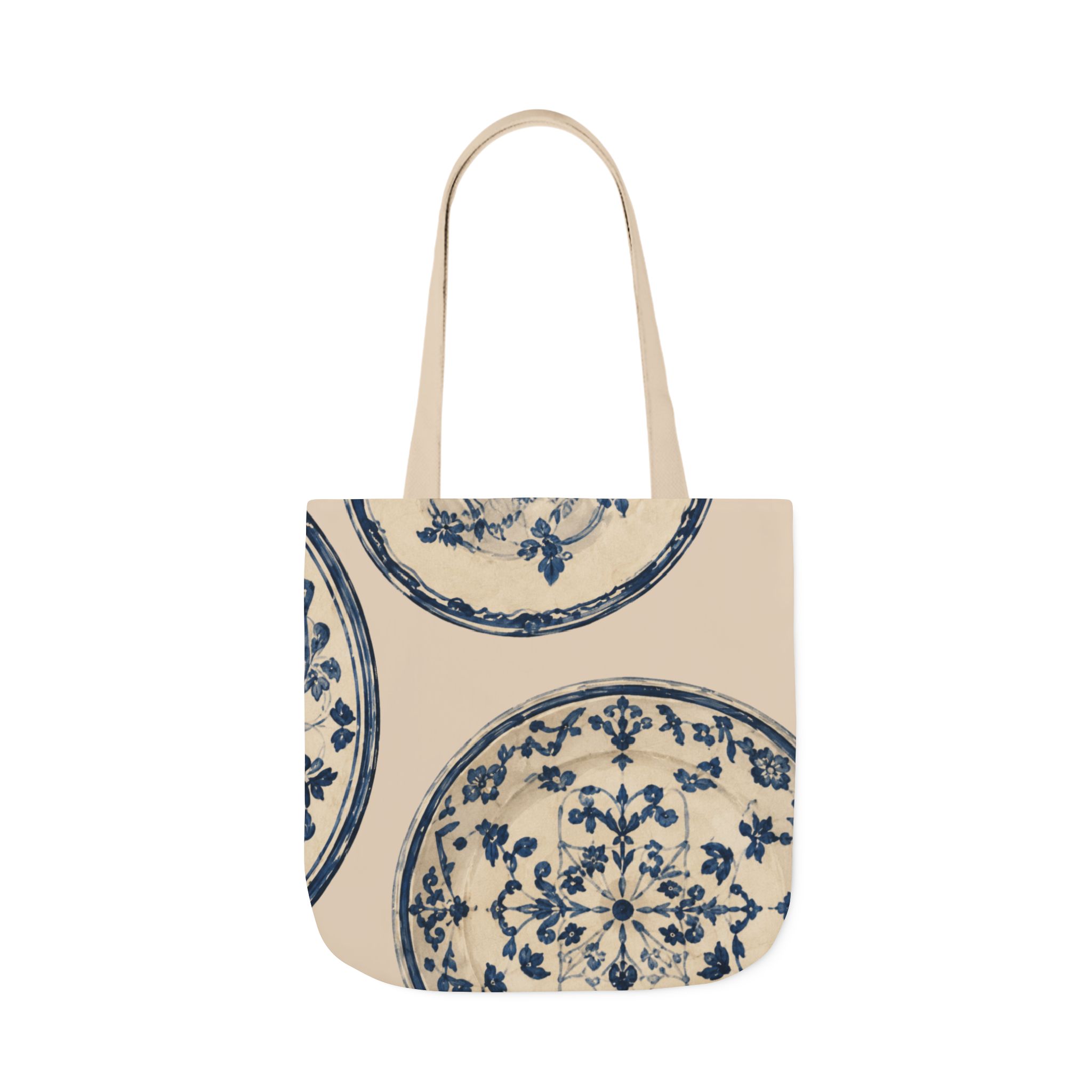 Blue Delft Plate Canvas Tote — Vintage Floral Pattern Reusable Beach & Grocery Bag - Image 8
