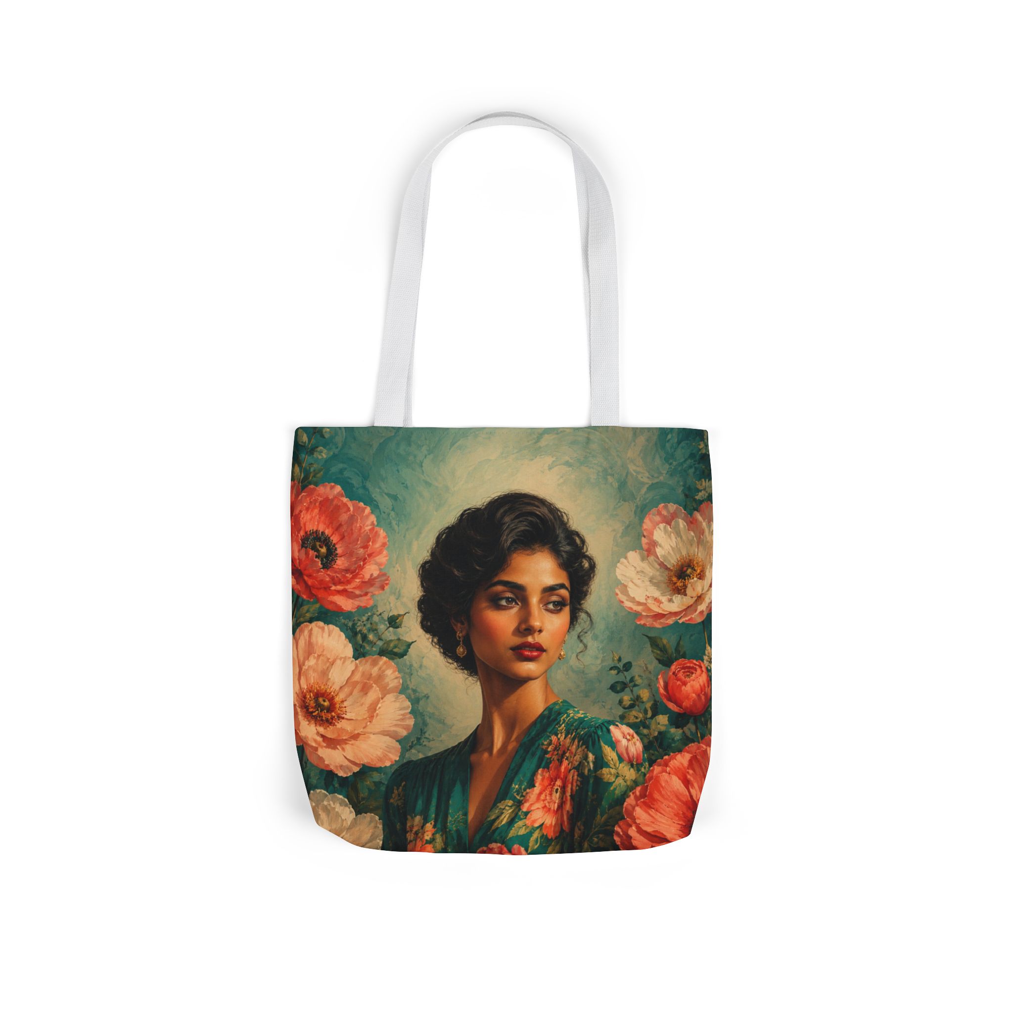 Emerald Bloom Canvas Tote Bag – Botanical Canvas Shoulder Bag - Image 4