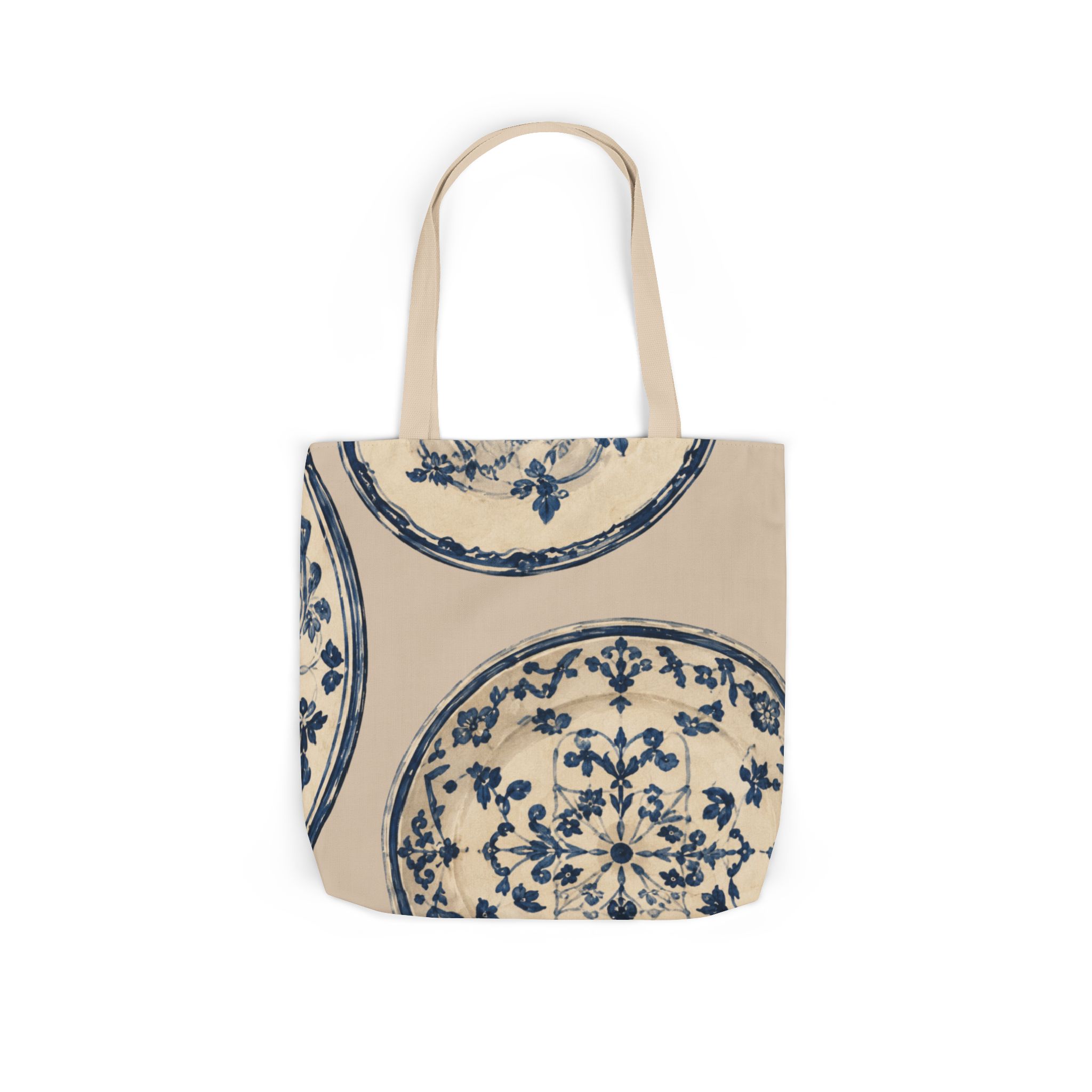 Blue Delft Plate Canvas Tote — Vintage Floral Pattern Reusable Beach & Grocery Bag - Image 9