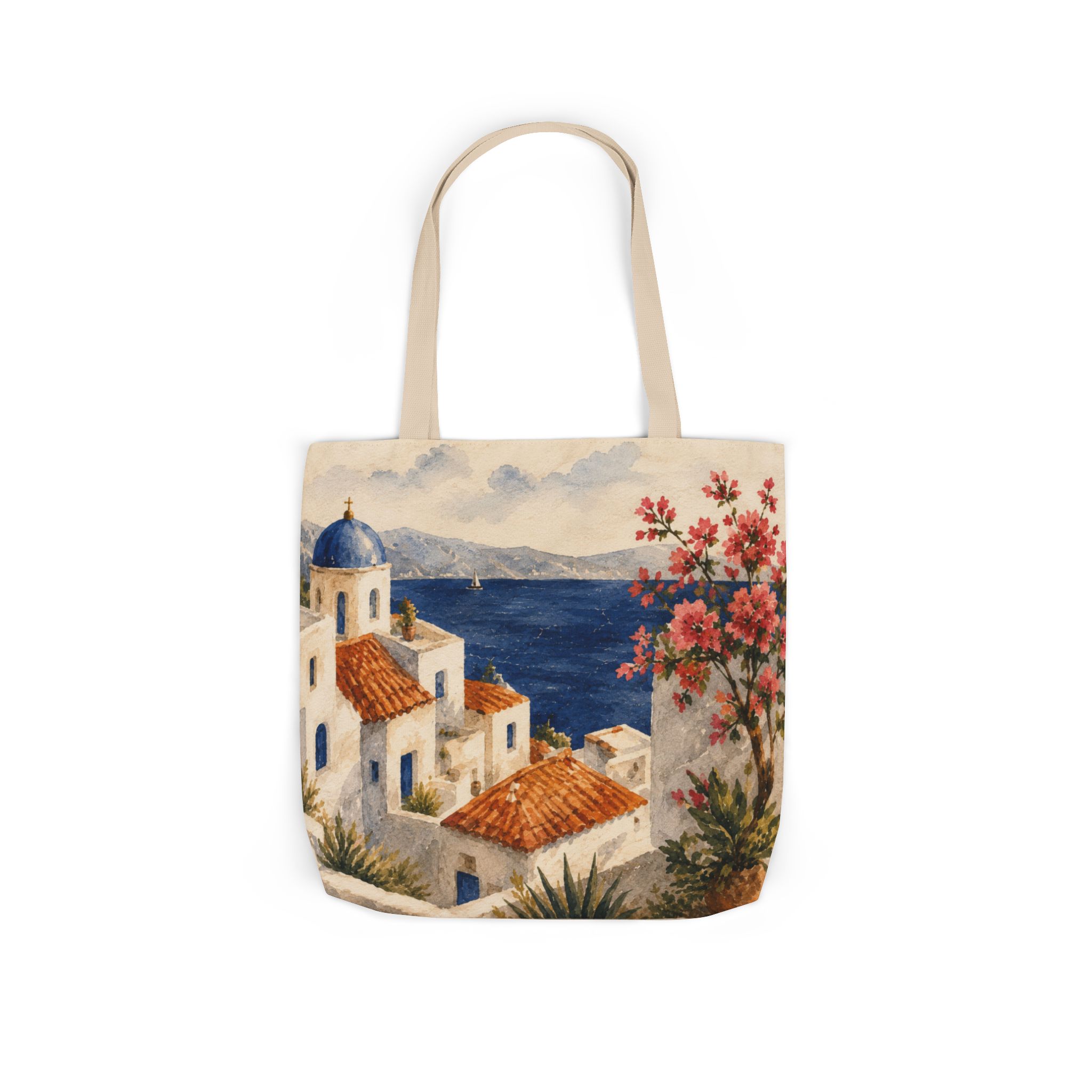 Santorini Coastal Village Canvas Tote Bag – Greek Island Beach Tote - Image 7