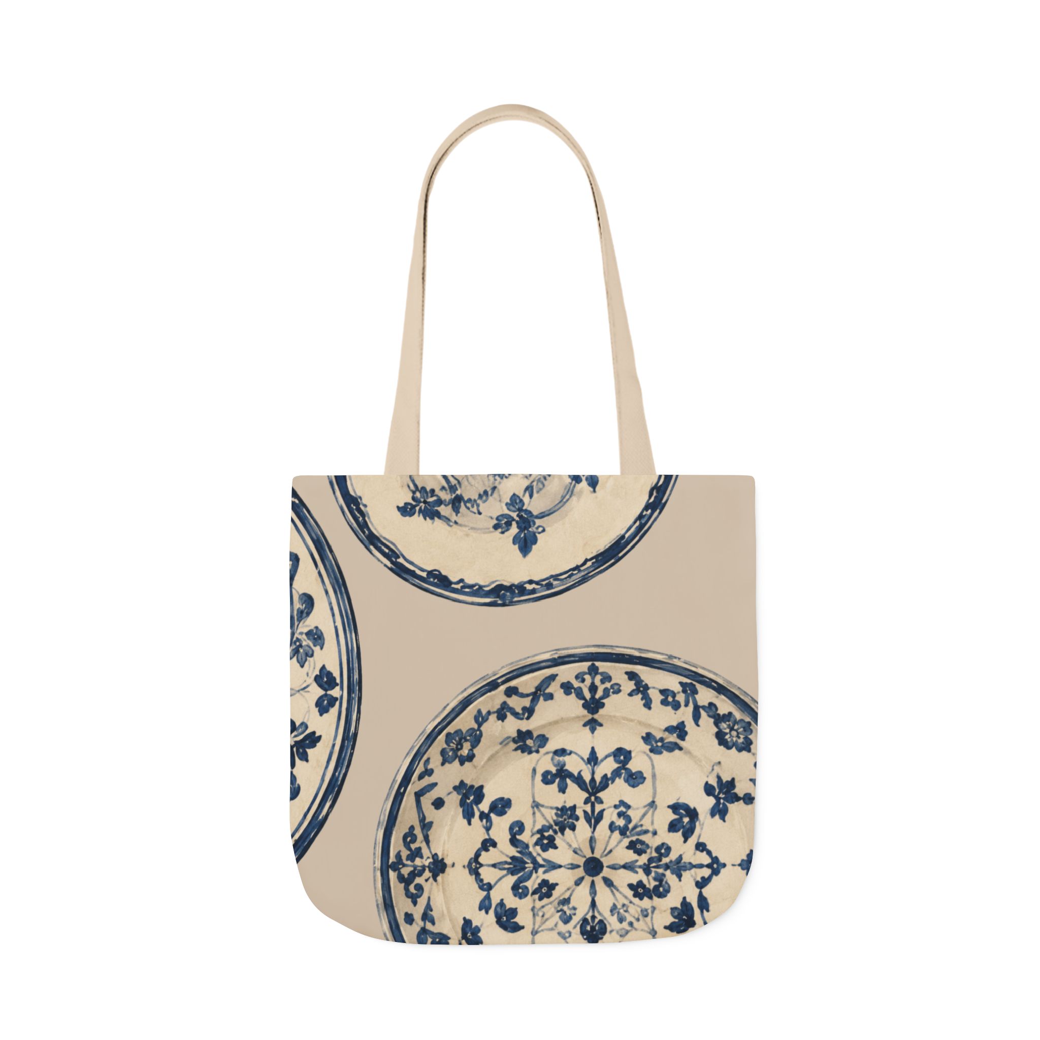 Blue Delft Plate Canvas Tote — Vintage Floral Pattern Reusable Beach & Grocery Bag - Image 8