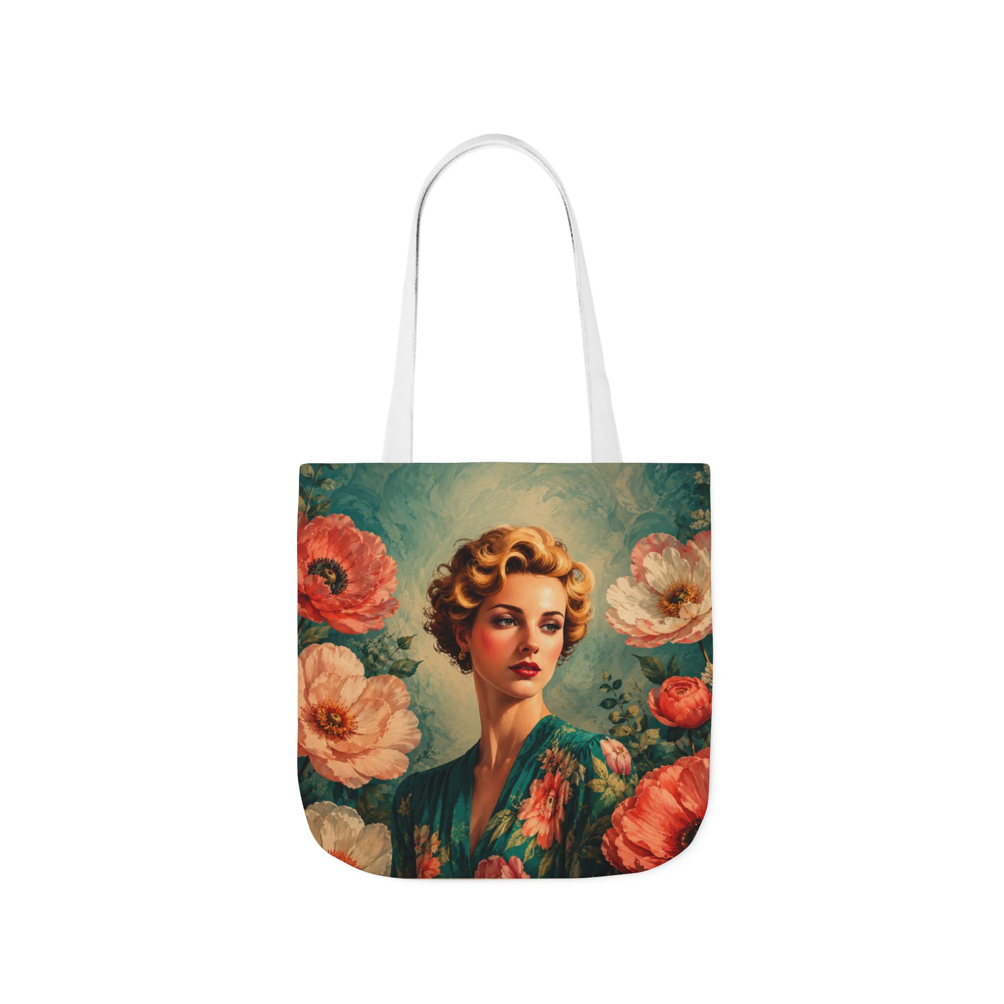 Golden Bloom Canvas Tote Bag — Retro Glam Woman Canvas Tote