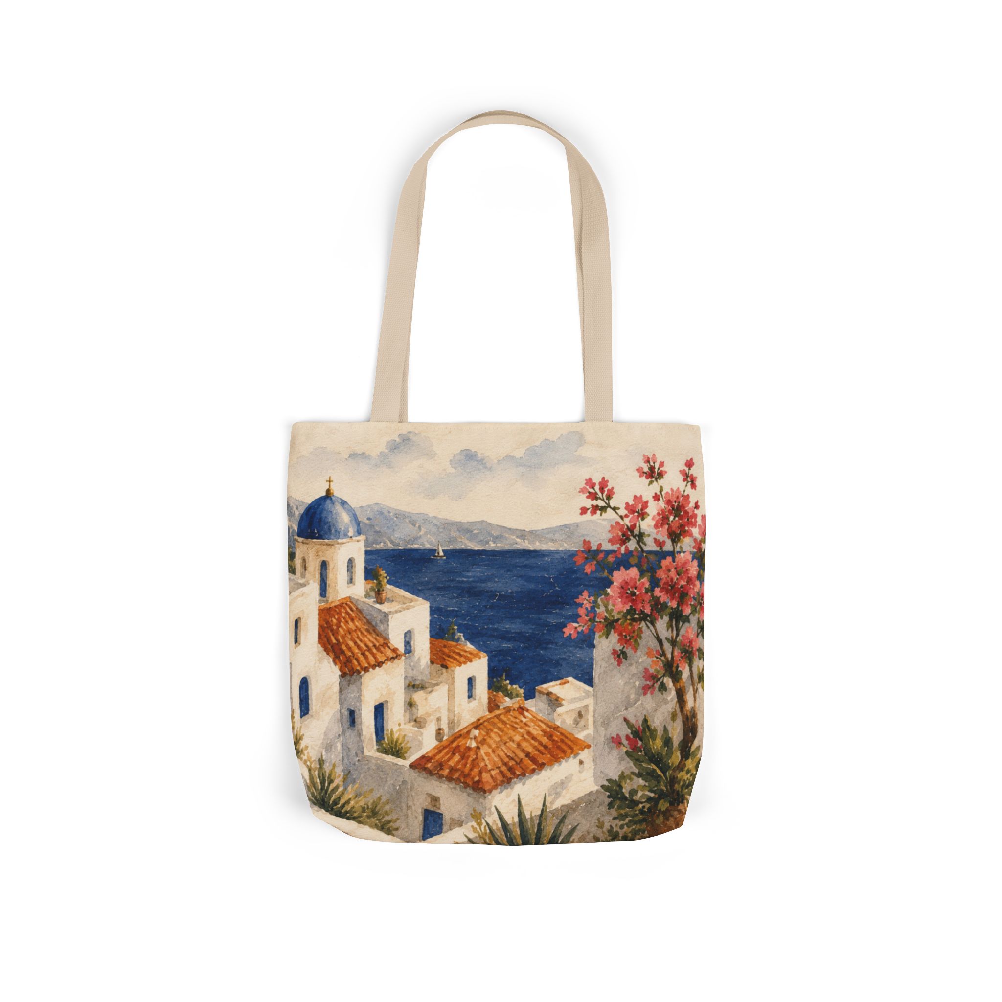 Santorini Coastal Village Canvas Tote Bag – Greek Island Beach Tote - Image 4