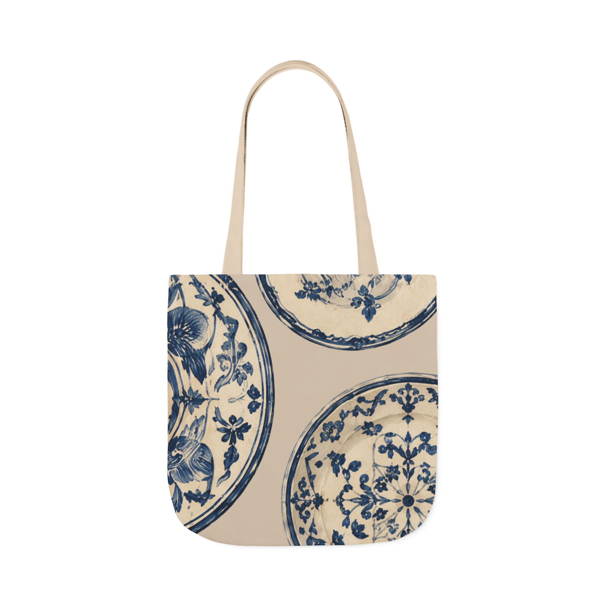 Blue Delft Plate Canvas Tote — Vintage Floral Pattern Reusable Beach & Grocery Bag - Image 6