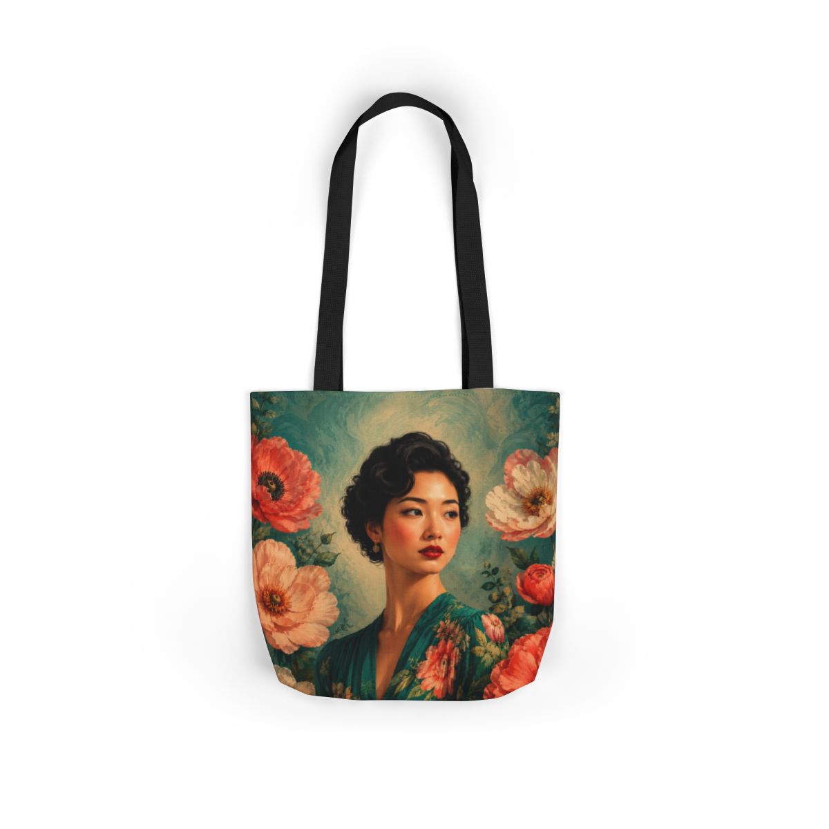 Jade Bloom Canvas Tote Bag